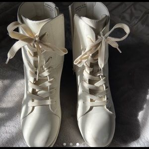 White trendy combat boots